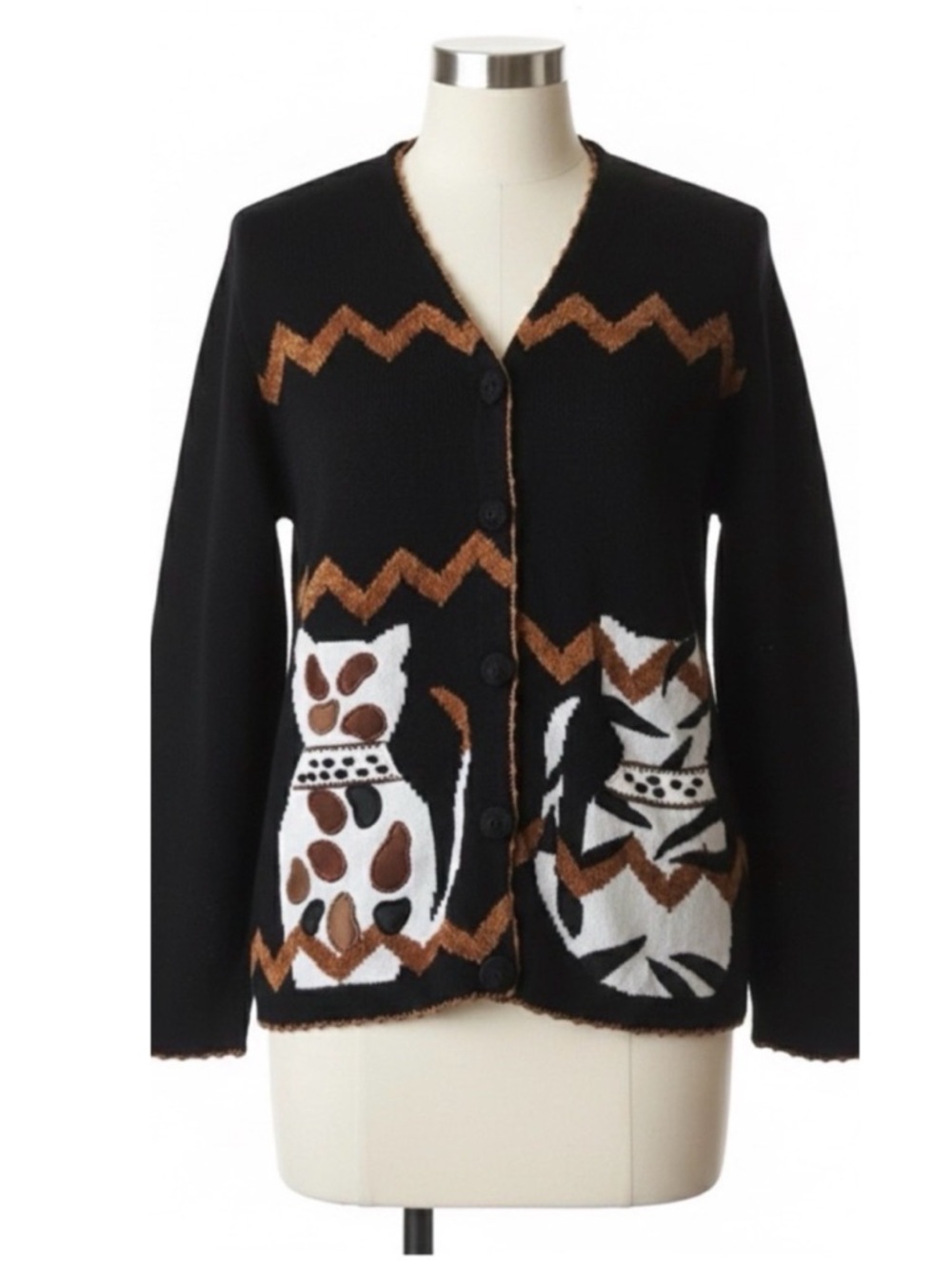 Vintage 90s Victoria Harbour Cat Cardigan Whimsigoth Cottagecore Soft Knit Sz M - Picture 12 of 13